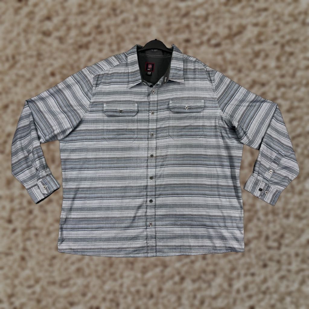 Vintage Swiss+Tech Shirt Men 3XL Gray Striped Long Sleeve Button Up Polyester Blend Size US XXL / EU 58 / 5 - 1 Thumbnail