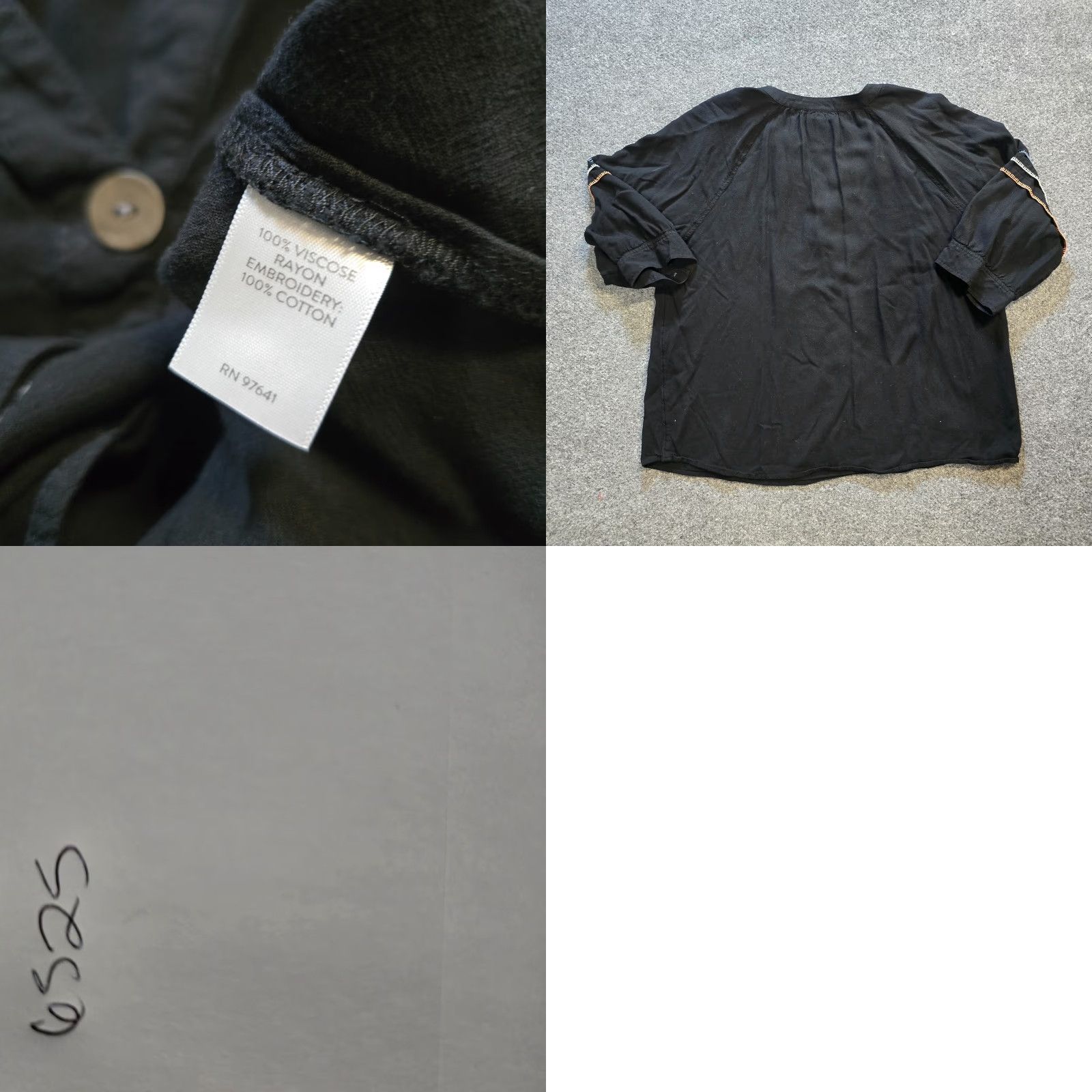 J. Jill J Jill Top Womens XL Black Embroidered 3/4 Sleeve Peasant Boho Casual Shirt Size XL / US 12-14 / IT 48-50 - 8 Thumbnail