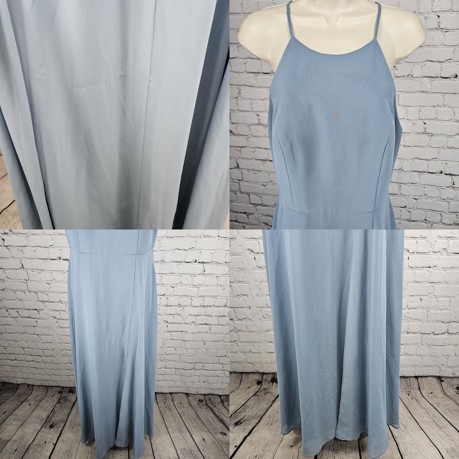 Vintage Jenny Yoo Dress Maxi Bridesmaid Blue Chiffon Open Back Strappy Side Slit 10 Size L / US 10 / IT 46 - 8 Thumbnail
