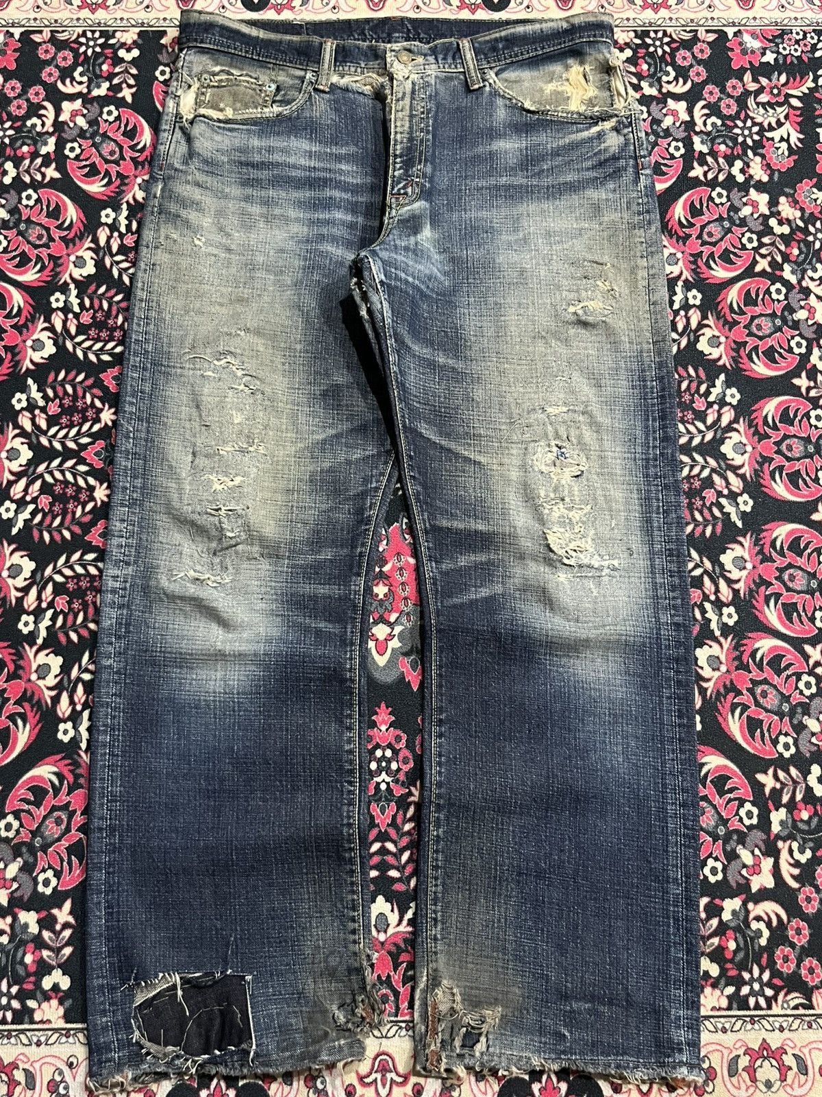 Vintage GL Heart Trashed Blue Faded Washed Loose Straight Jeans Size US 36 / EU 52 - 1 Thumbnail