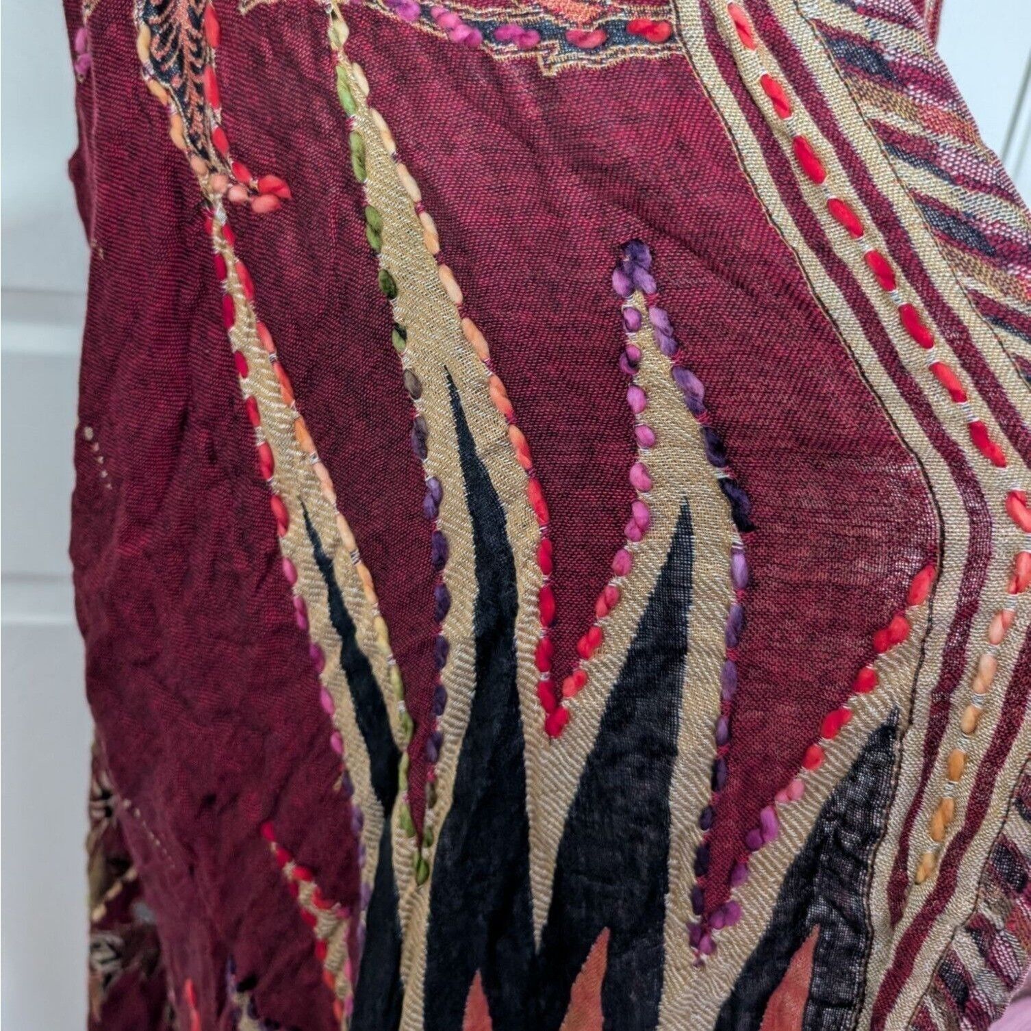Designer Raj Floral Embroidered Cardigan Womens One Size Red Boho Size ONE SIZE - 4 Thumbnail