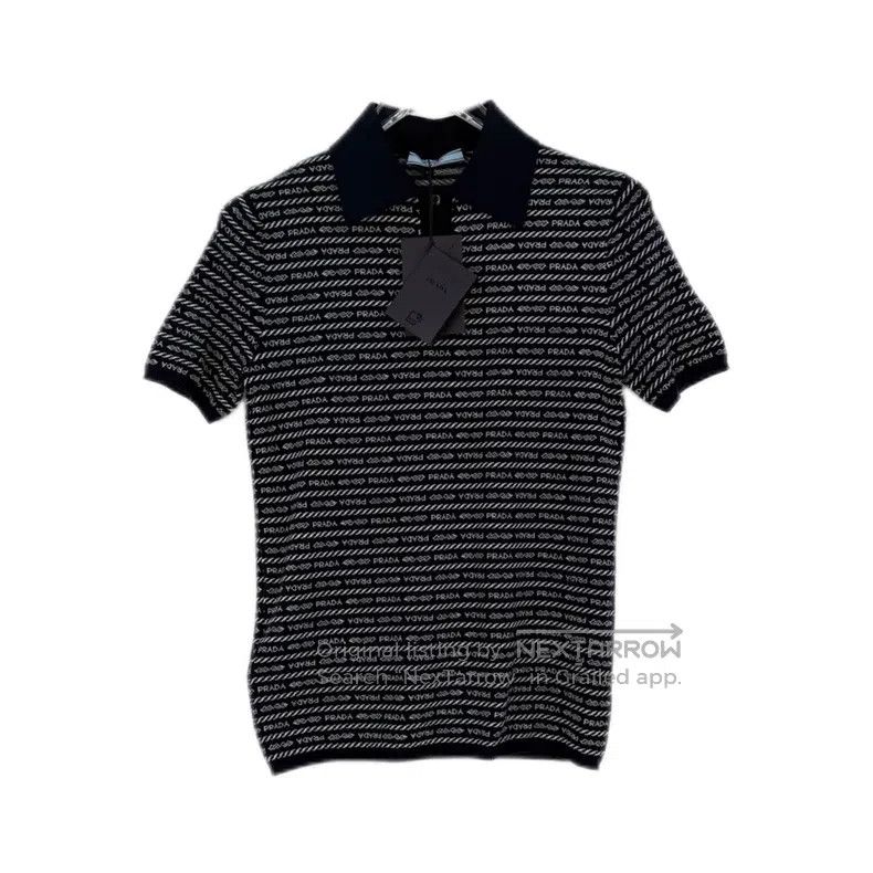 Prada Prada Dark blue full logo sheep wool polo knitted short sl Size XS / US 0-2 / IT 36-38 - 1 Thumbnail