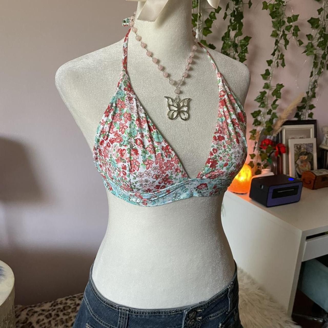 Vintage Floral bikini top with adjustable straps and tie back Size M / US 6-8 / IT 42-44 - 3 Thumbnail