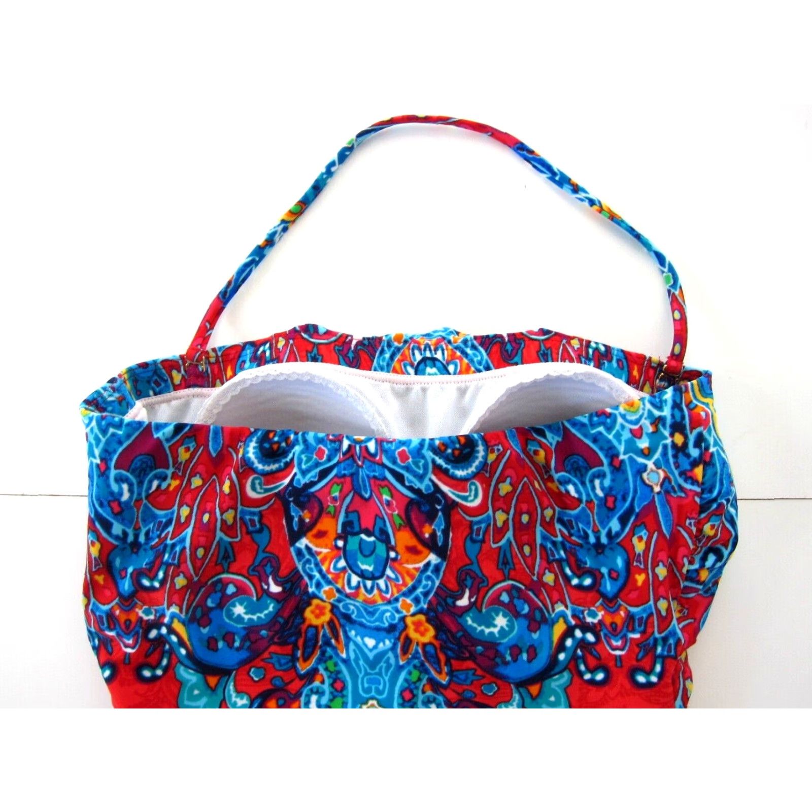 Ralph Lauren VINTAGE Ralph Lauren Green Label Red Blue Floral Paisley One Piece Halter Swimsuit 8 Size ONE SIZE - 5 Thumbnail