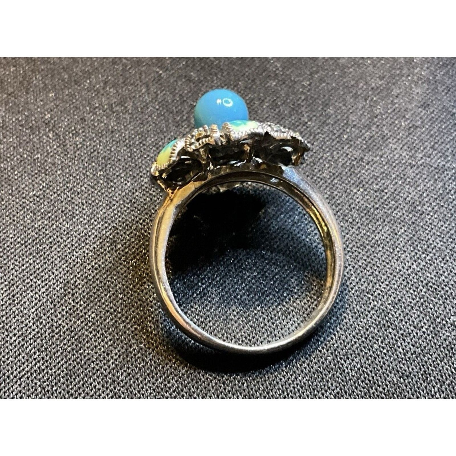 Other 925 Silver Turquoise and Marcasite Flower Ring Size 8.75 Size ONE SIZE - 5 Thumbnail
