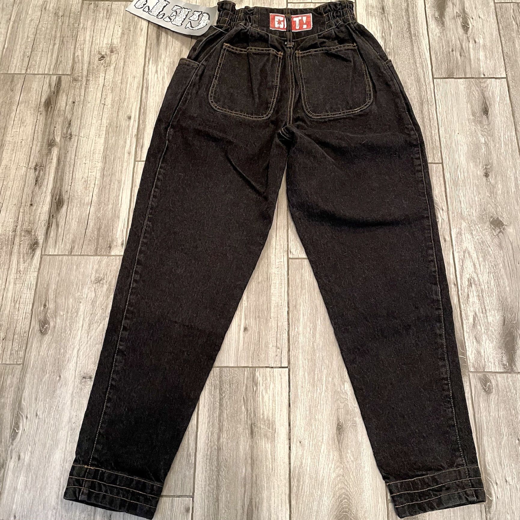 Vintage VINTAGE Get By Elie Jeans VTG 90s 24x28 High Waist Button Fly Distressed NWT Black Denim Womens Size 24" / US 00 / IT 34 - 5 Thumbnail
