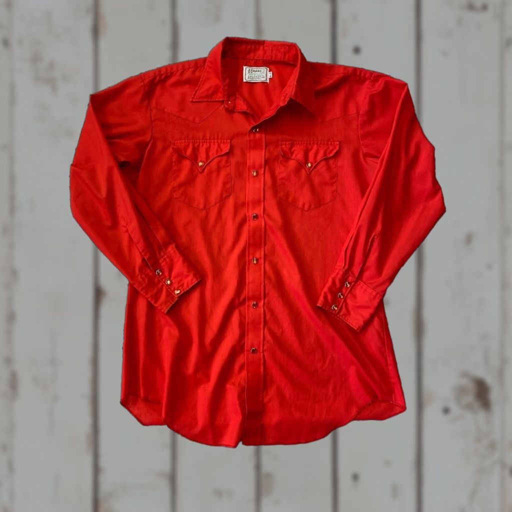 Vintage VINTAGE H Bar C Shirt Mens Red Pearl Snap Cali Ranchwear Made In USA 16 1/2 32 Size US XL / EU 56 / 4 - 1 Thumbnail