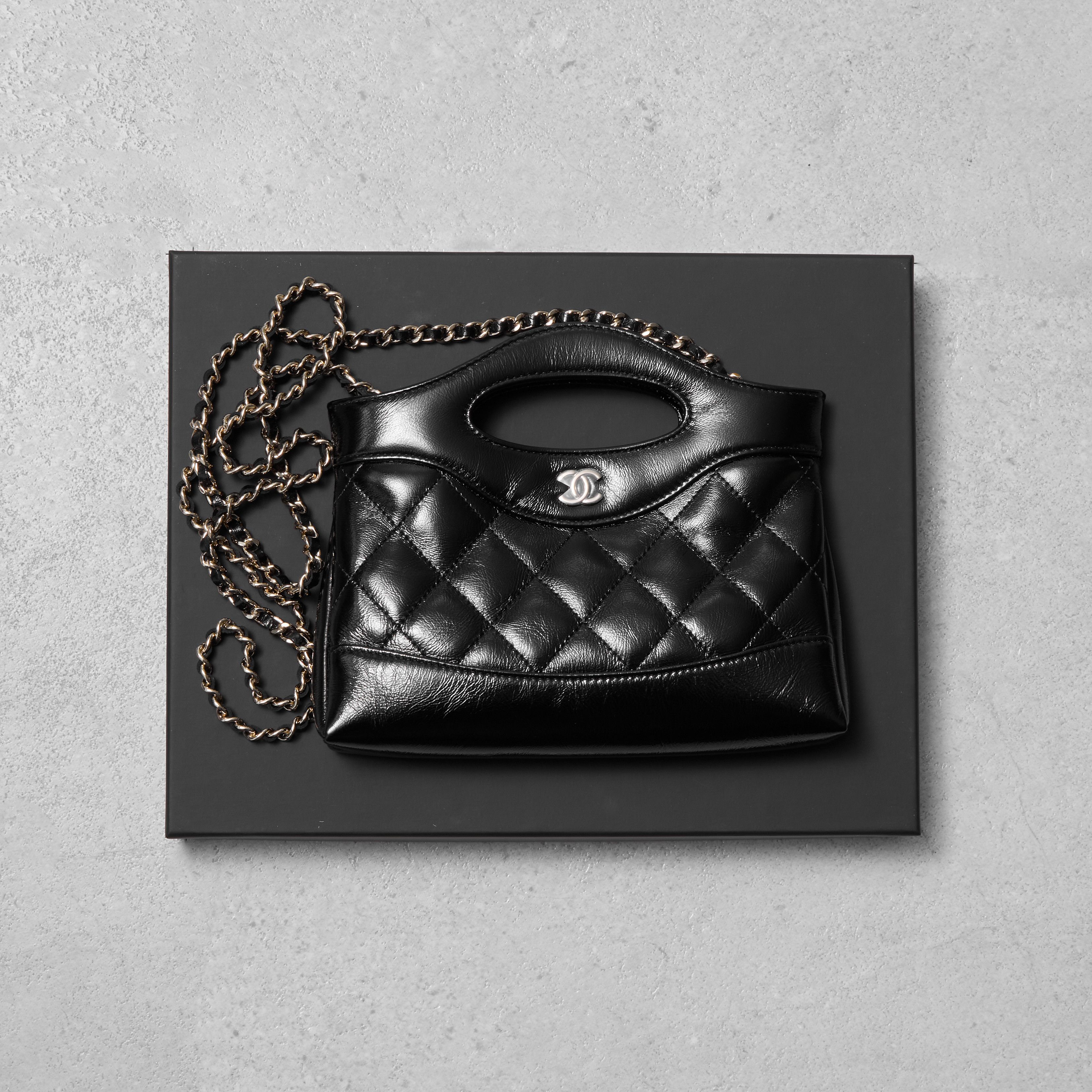 CHANEL 31 Nano Gold CC Logo Shiny Lambskin Chain Bag