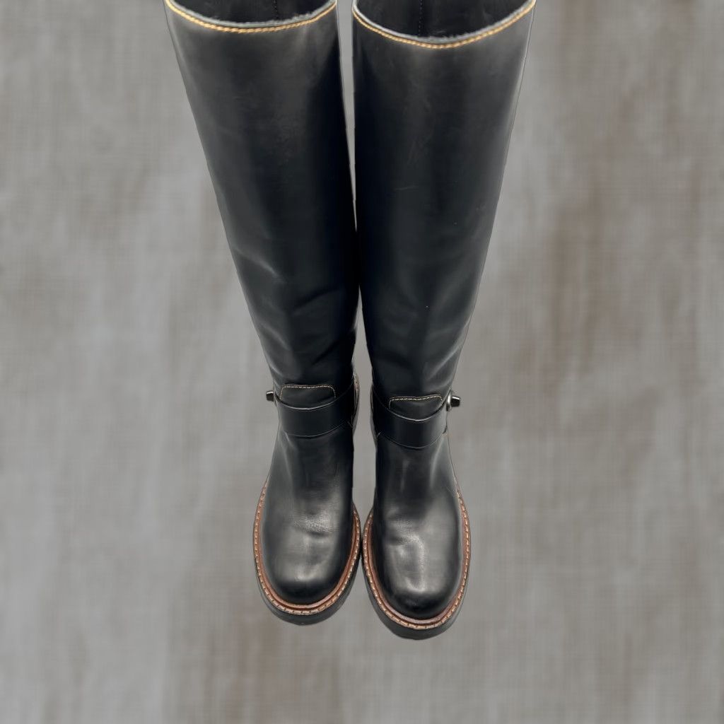 Coach Coach Boots Womens Sutton B Black Leather Knee High Riding Strap Shoes 5.5 36 3 UK 5 AU 5 Leather Lined Rubber Outsole Buckle Strap Zipper Size US 6 / IT 36 - 1 Thumbnail