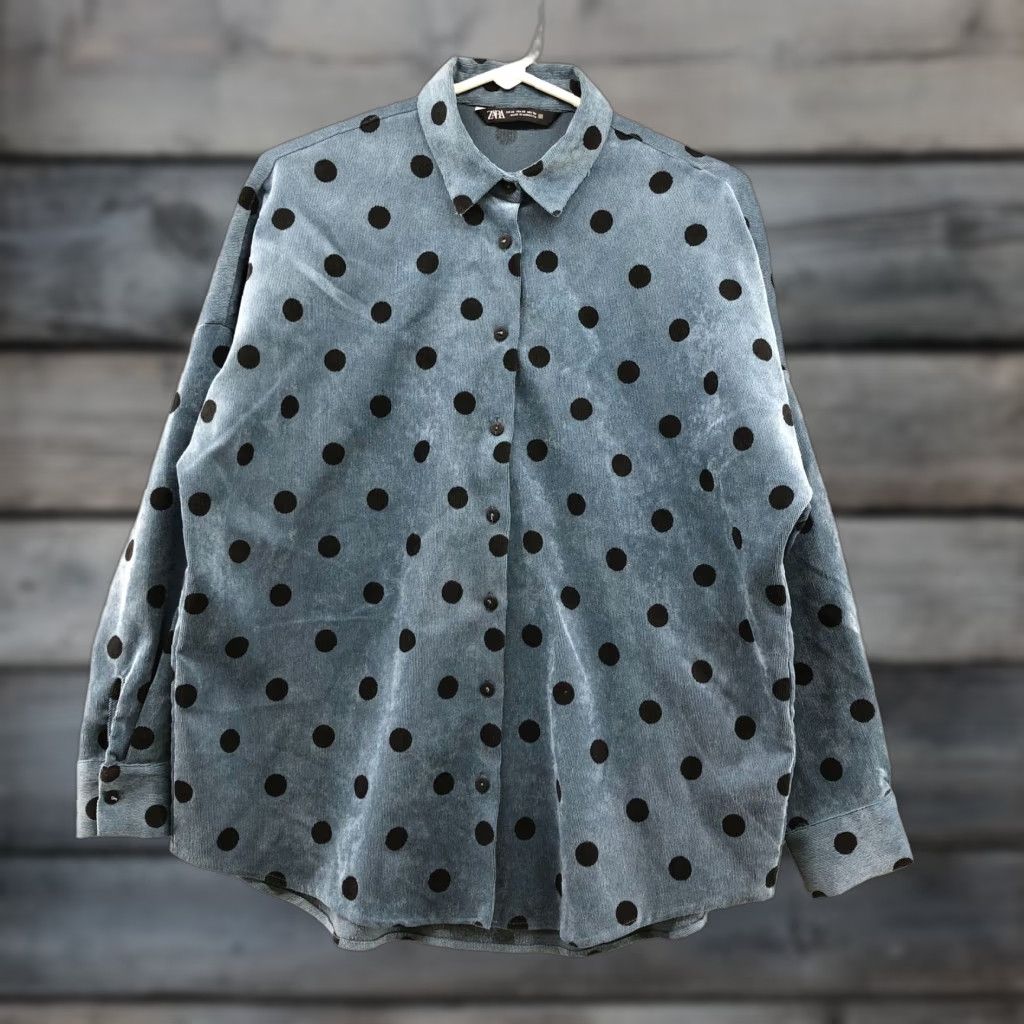 Zara Zara Corduroy Shacket Womens XS Oversized Blue Polka Dot Shirt Jacket Size XS / US 0-2 / IT 36-38 - 1 Thumbnail