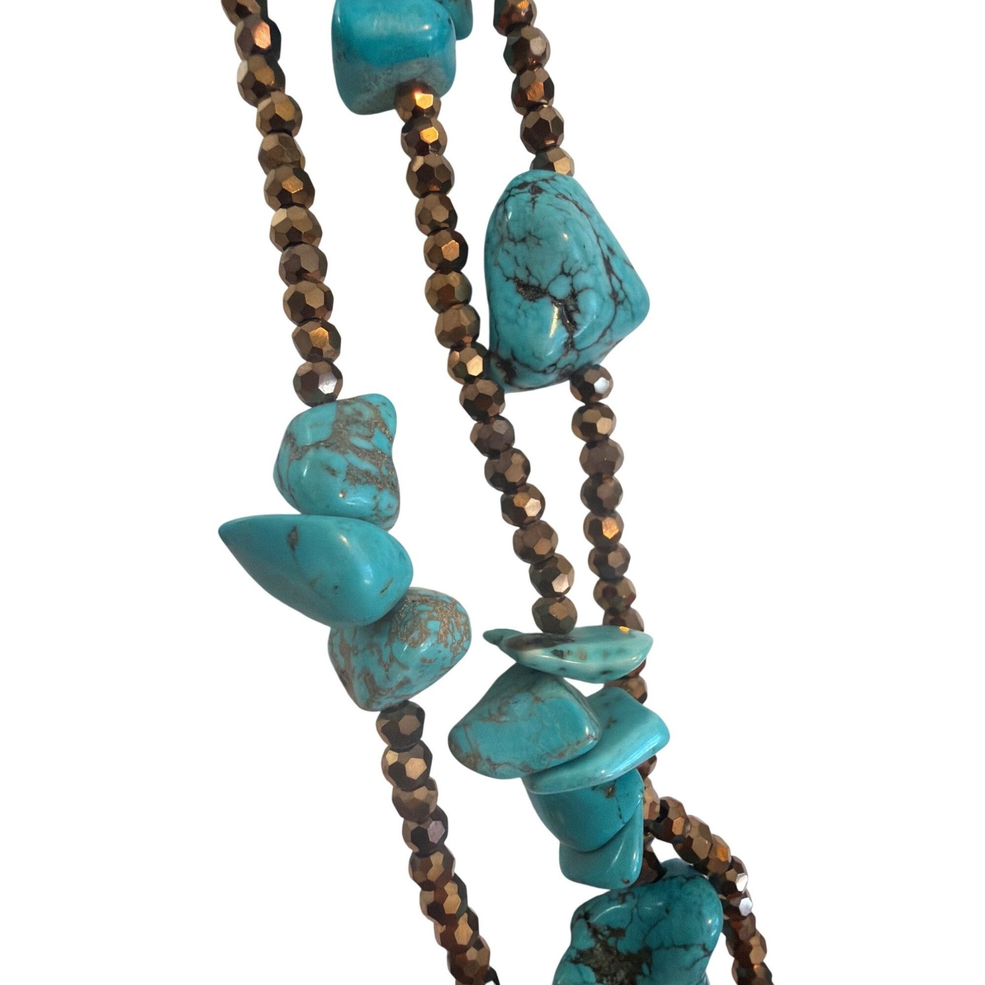 Other Vintage 3 Strand Bronze Tone Turquoise Bead Necklace Layer 3 Size ONE SIZE - 2 Thumbnail