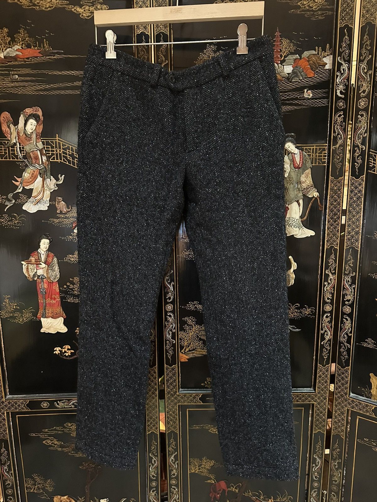 Frank Leder Black/Blue Donegal Herringbone Wool Tweed Pants Size US 30 / EU 46 - 1 Thumbnail