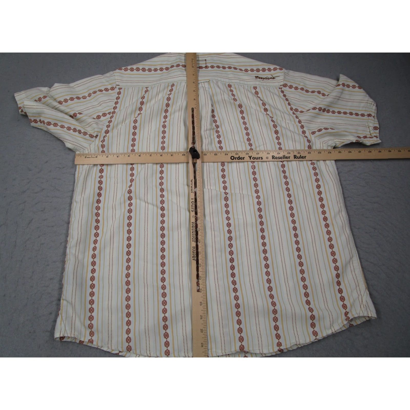 Body Glove Body Glove Shirt Mens XL Beige Striped Retro Pattern Rayon Short Sleeve Button-Up Size US XL / EU 56 / 4 - 7 Thumbnail