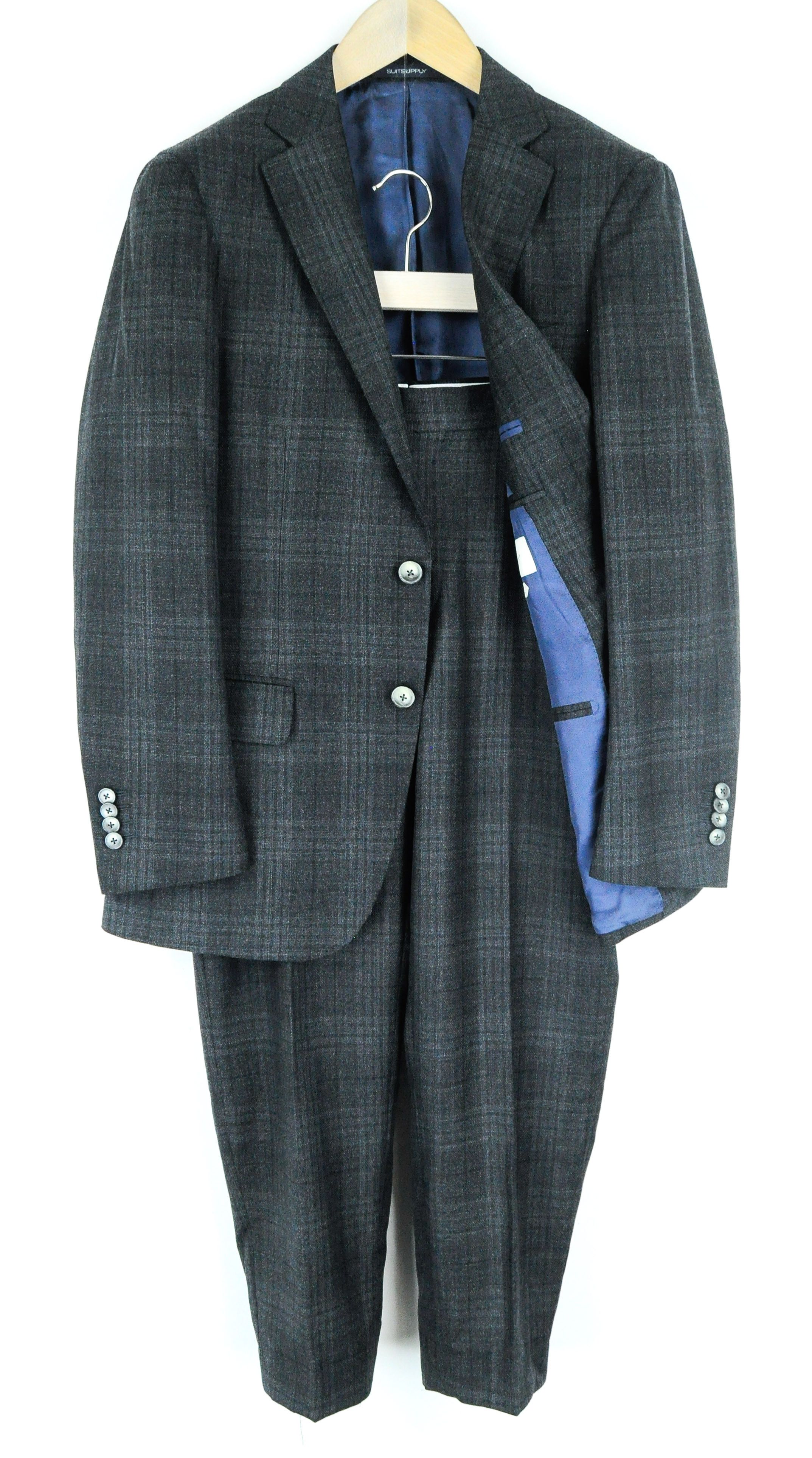 image of Suitsupply Sienna Uk36S Grey Checked Wool Lined 2 Piece Suit 57530, Men's