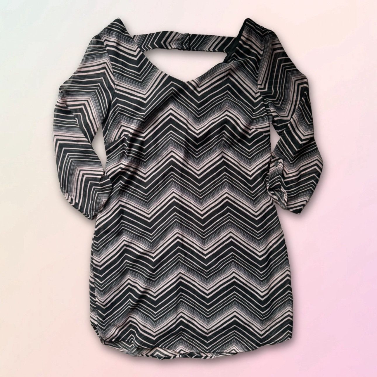 Nordstrom Retro, Lily Rose, Black and Pink, Chevron, Shift Dress Size S / US 4 / IT 40 - 2 Thumbnail