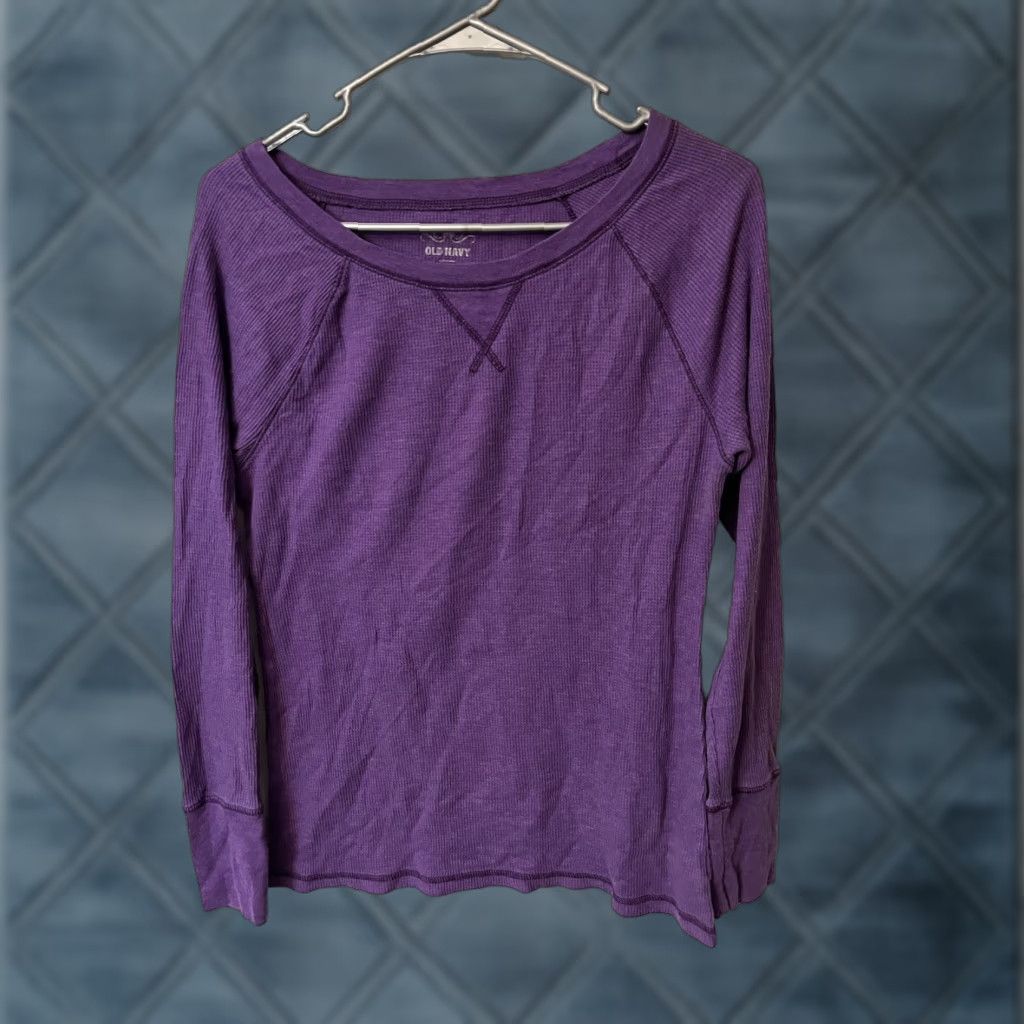 Old Navy Old Navy Purple Thermal Waffle Knit Tee Shirt T-Shirt Top Women L Long Sleeve Scoop Neck Casual Size L / US 10 / IT 46 - 1 Thumbnail