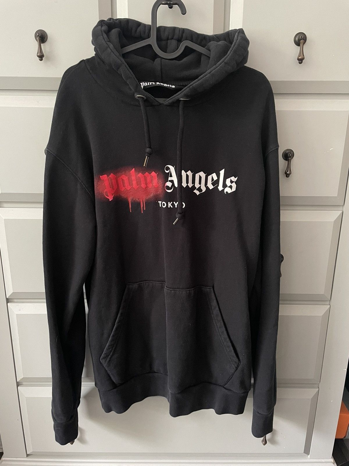 Palm angels red spray hoodie hotsell