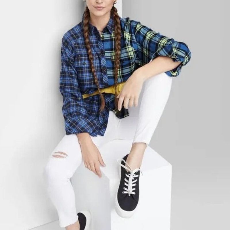 Other Wild Fable Flannel Oversized Boyfriend Shirt Spliced Plaid S Size S / US 4 / IT 40 - 2 Thumbnail