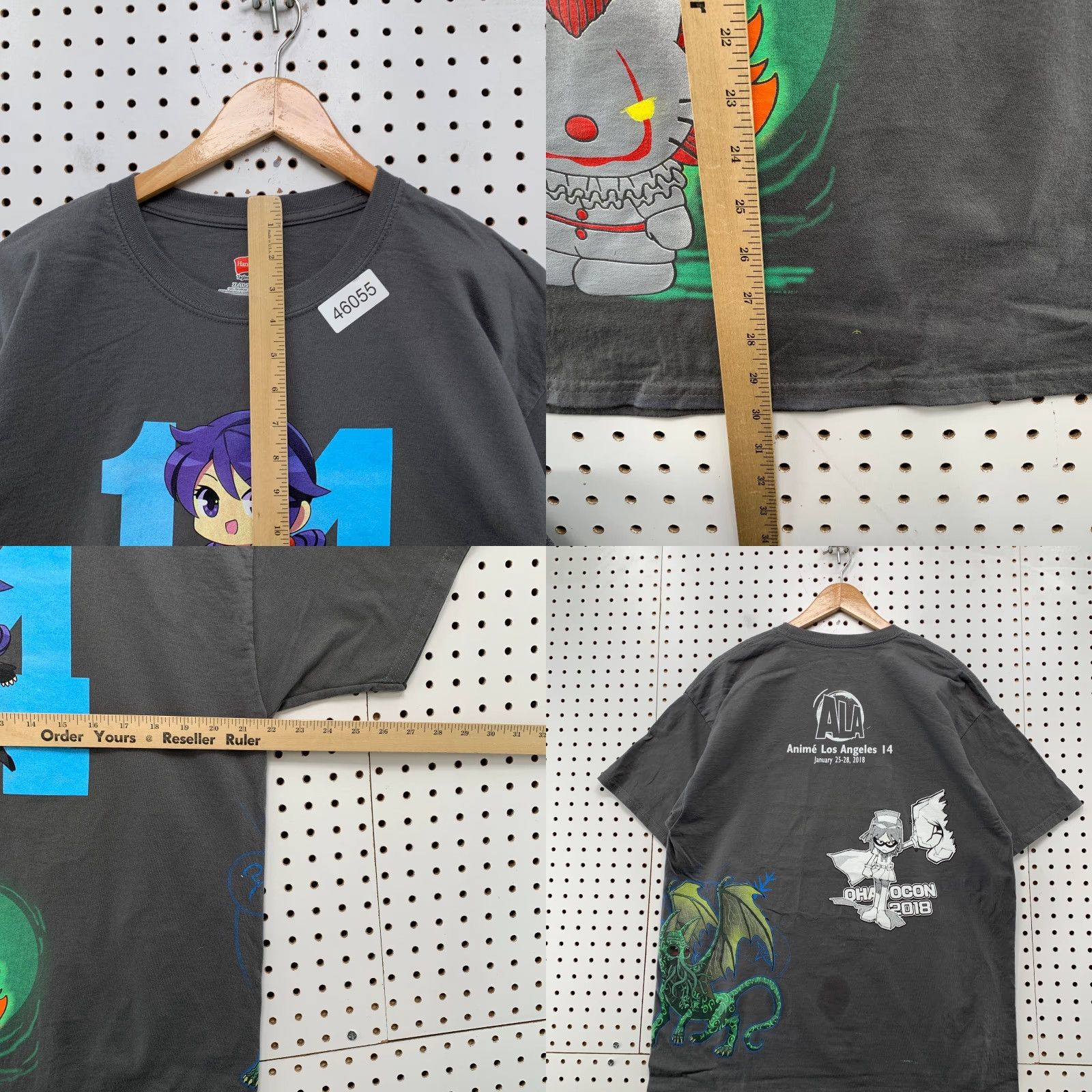 Hanes Anime Los Angeles Test Print Shirt Mens XL Gray Hello Kitty Pennywise Size US XL / EU 56 / 4 - 8 Thumbnail