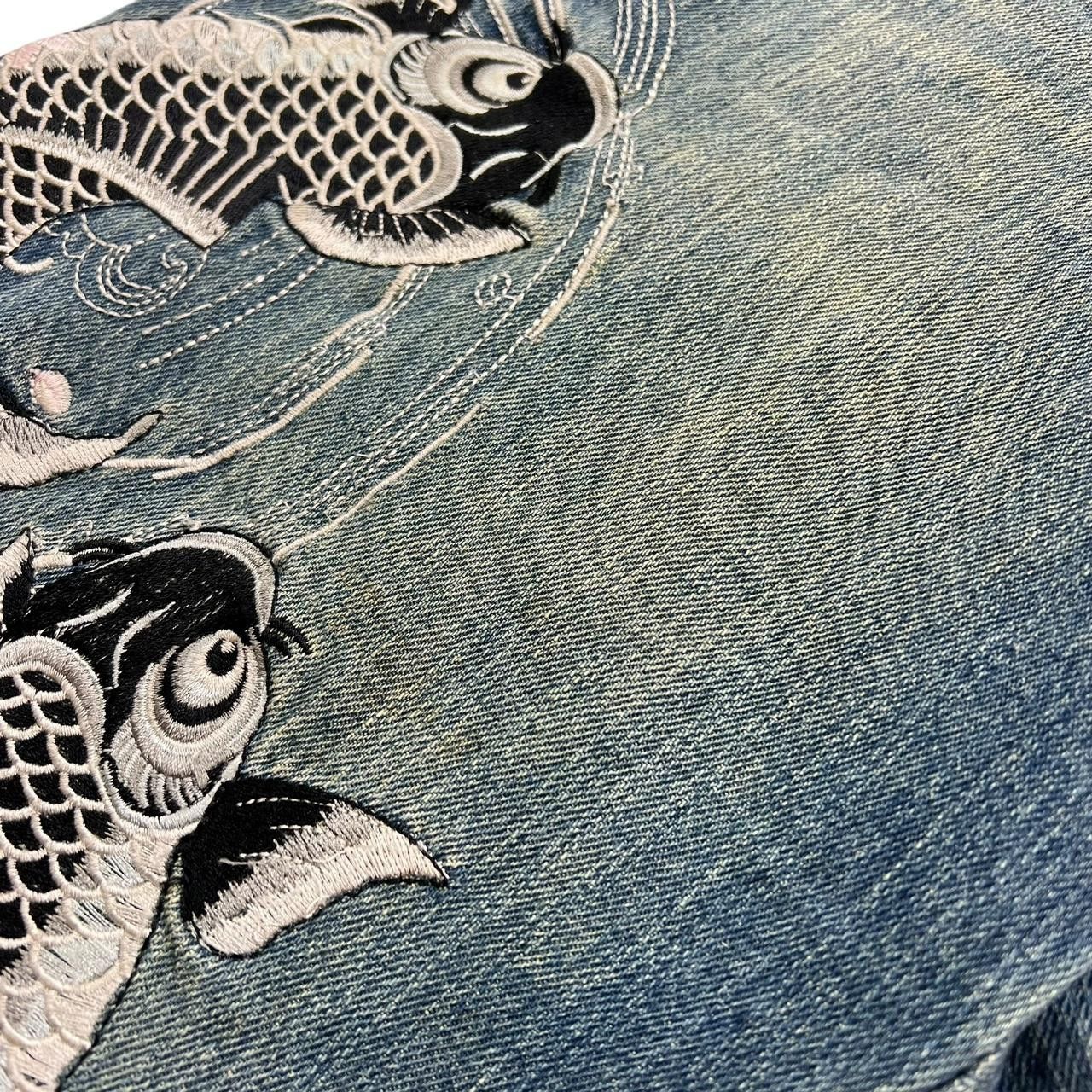 Karakuri Tamashii Vintage Embroidered Koi Fish Japanese Denim Jeans - Waist 32 Size US 32 / EU 48 - 6 Thumbnail