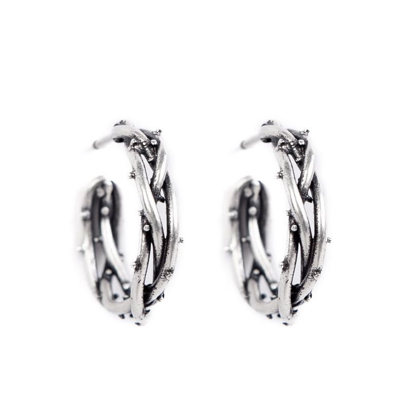 Jewelry 925 Silver Thorny Dark Earrings One Pairs Chrome Jewelry Size ONE SIZE - 5 Thumbnail