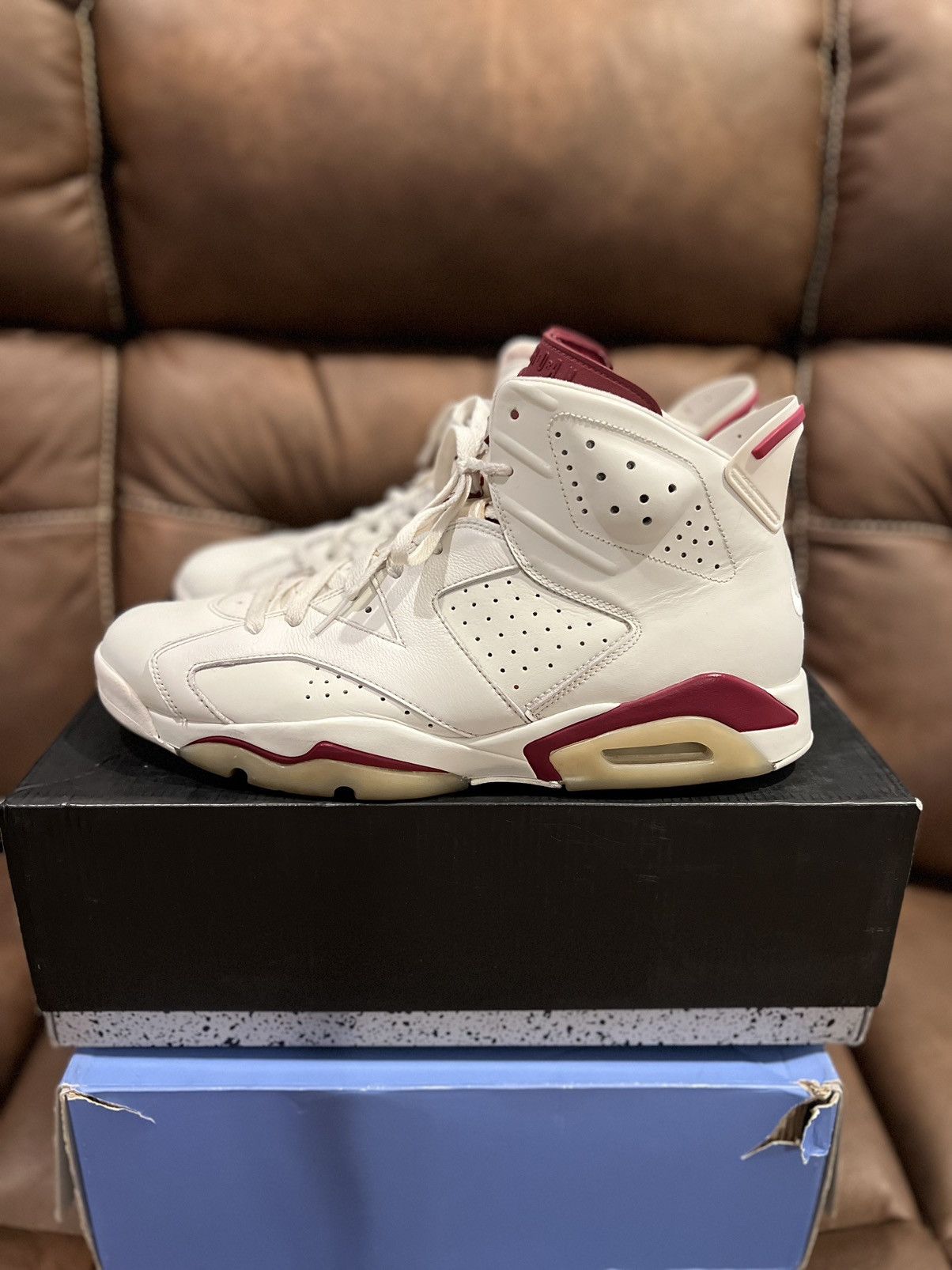 image of Jordan Nike Air Jordan 6 Retro 2015 Maroon 2015 Shoes in Beige, Men's (Size 14)