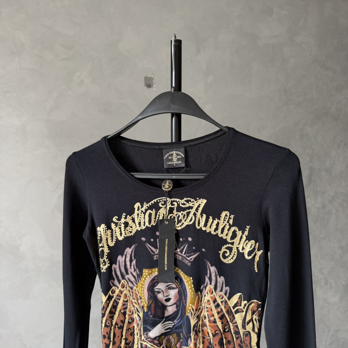 Christian Audigier Christian Audigier Vintage Y2K Virgin Mary Rhinestone LS Size S / US 4 / IT 40 - 4 Thumbnail