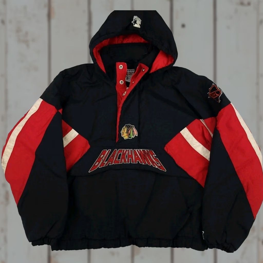Starter Vintage Chicago Blackhawks Starter Pullover Hooded Insulated Jacket WORN READ * Size US M / EU 48-50 / 2 - 1 Thumbnail