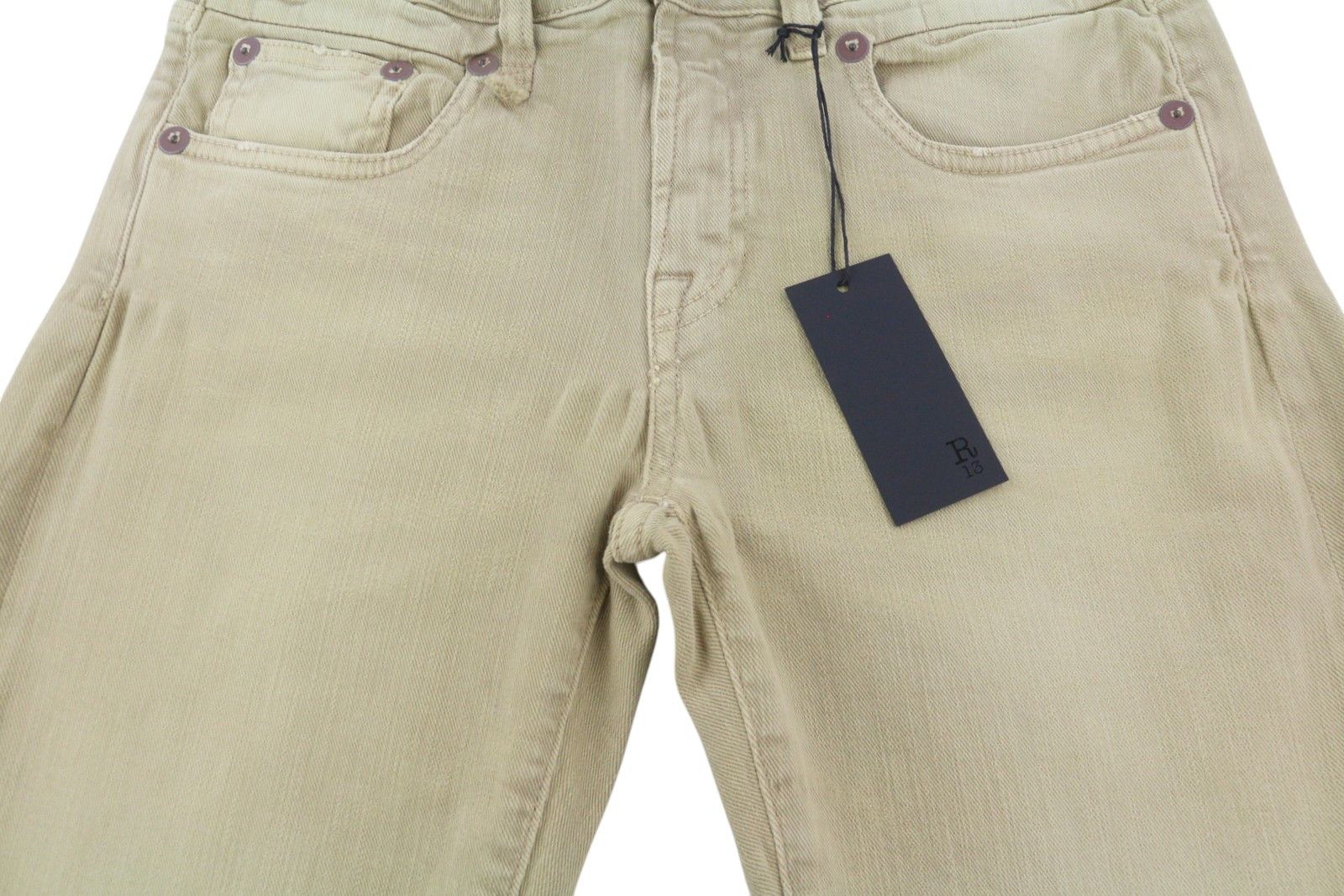 R13 BOY STRAIGHT 28 Khaki Stretchy Denim Cropped Pockets 86304 Size 28" / US 6 / IT 42 - 12 Thumbnail