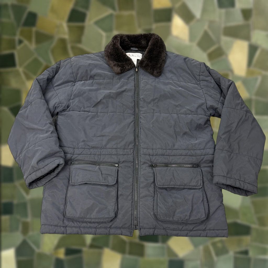 Talbots VINTAGE Talbots Jacket Womens Large Gray Quilted Puffer Faux Fur Collar Zip Pockets Size L / US 10 / IT 46 - 1 Thumbnail