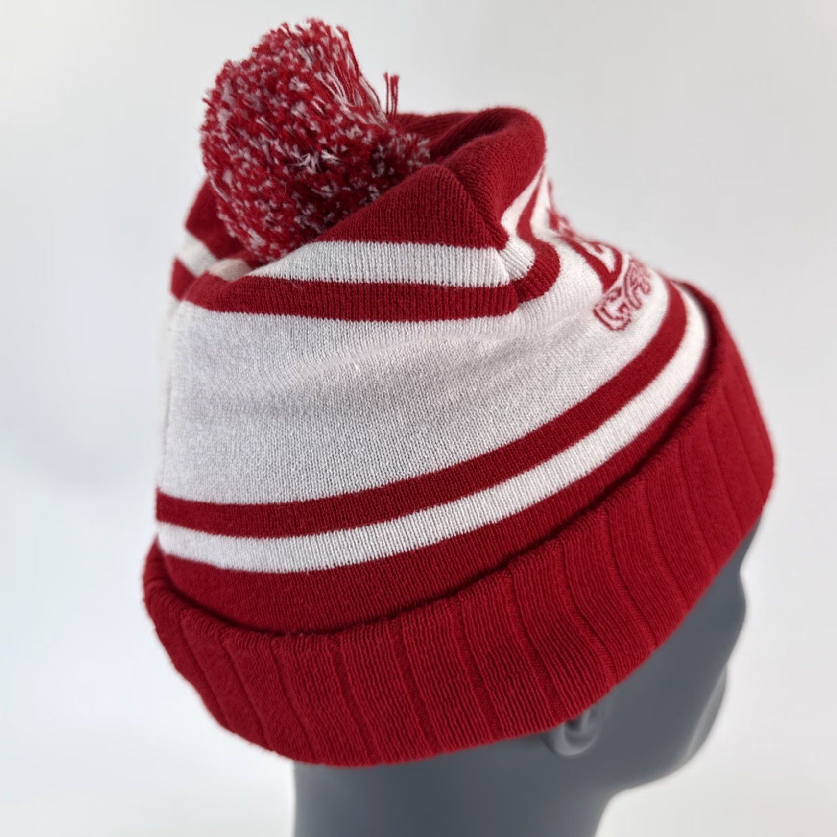 Brooks Brooks Cross Country Running Pom Knit Beanie Hat Unisex Red White Logo Cuffed Size ONE SIZE - 5 Thumbnail
