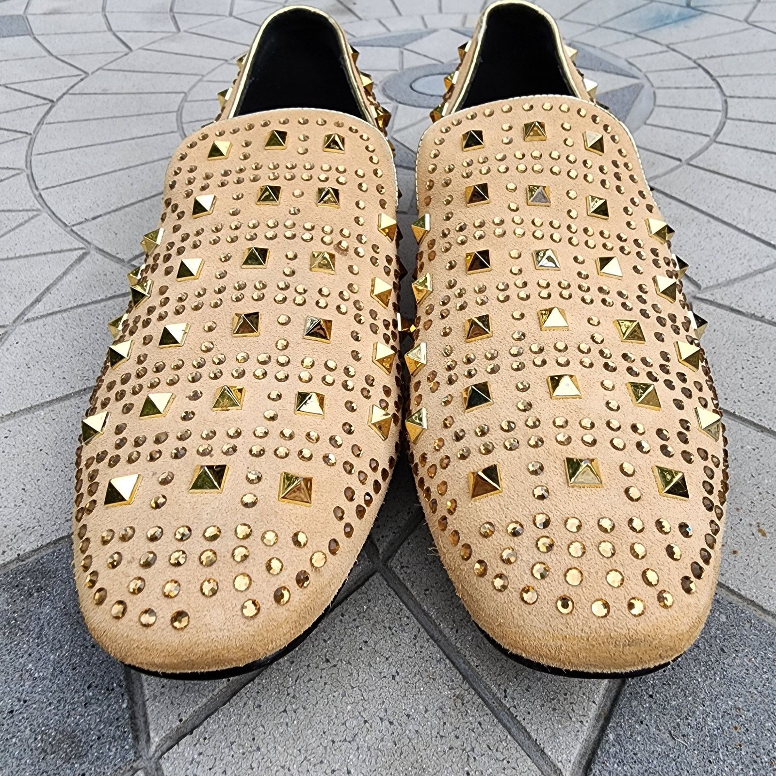 Designer Asher Green Tonal Crystal Studded Suede Smoking Loafer 14 Size US 14 / EU 47 - 4 Thumbnail