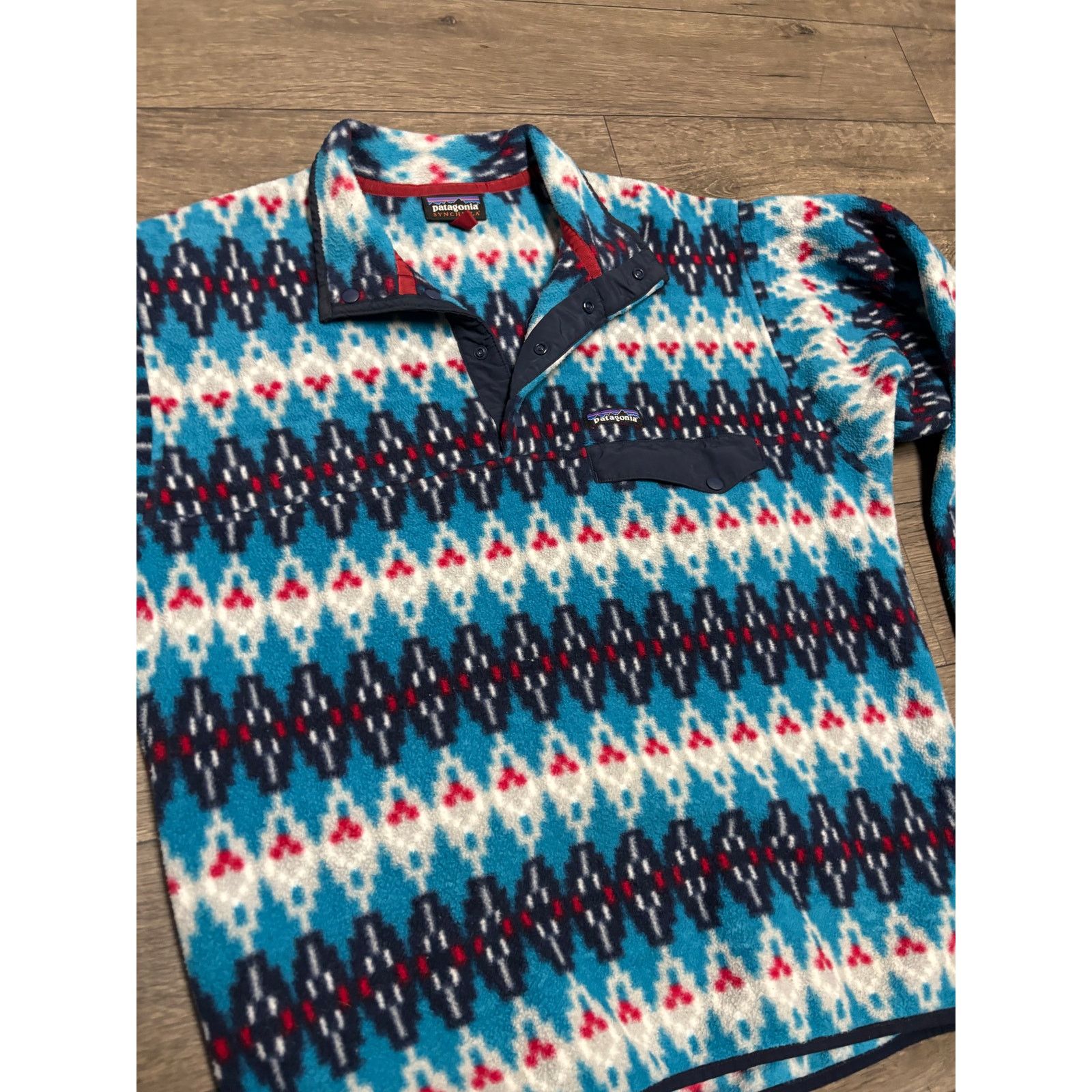 Patagonia Patagonia Blue Synchilla Fleece Tribal Aztec Pullover Sz M Size M / US 6-8 / IT 42-44 - 2 Thumbnail