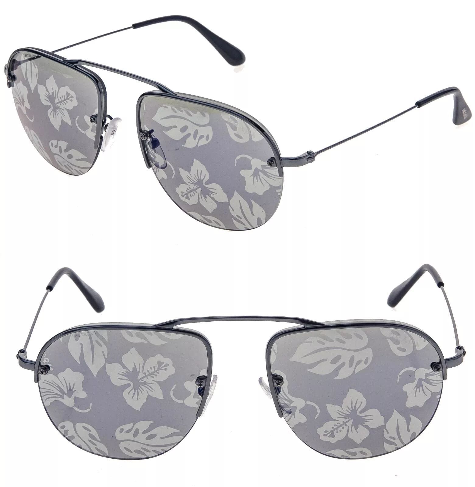 Prada PRADA TEDDY PR58OS Aviator Gunmetal Blue Hibiscus 58O Size ONE SIZE - 1 Thumbnail