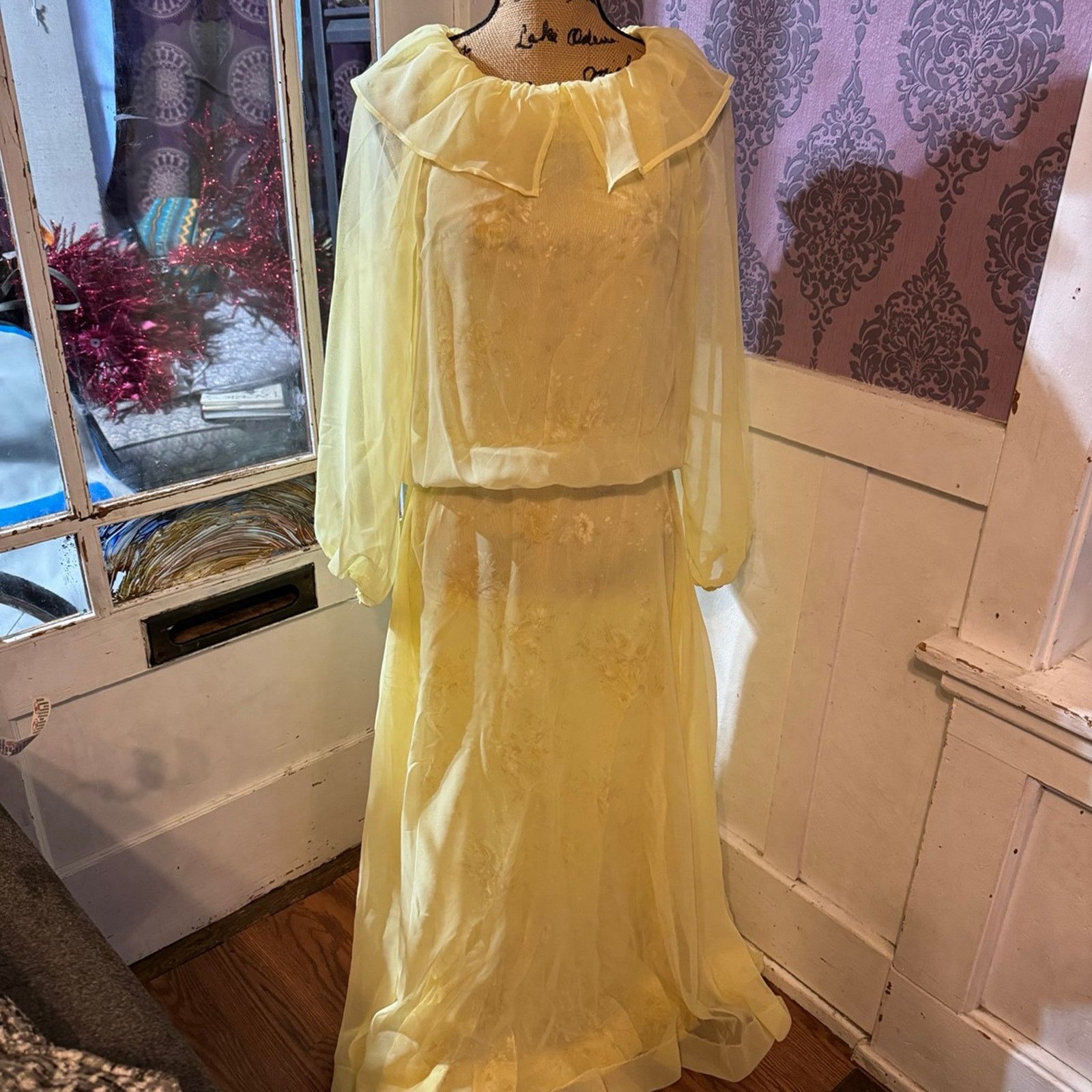 Handmade VTG chiffon overlay floral boho dress Size S / US 4 / IT 40 - 2 Thumbnail