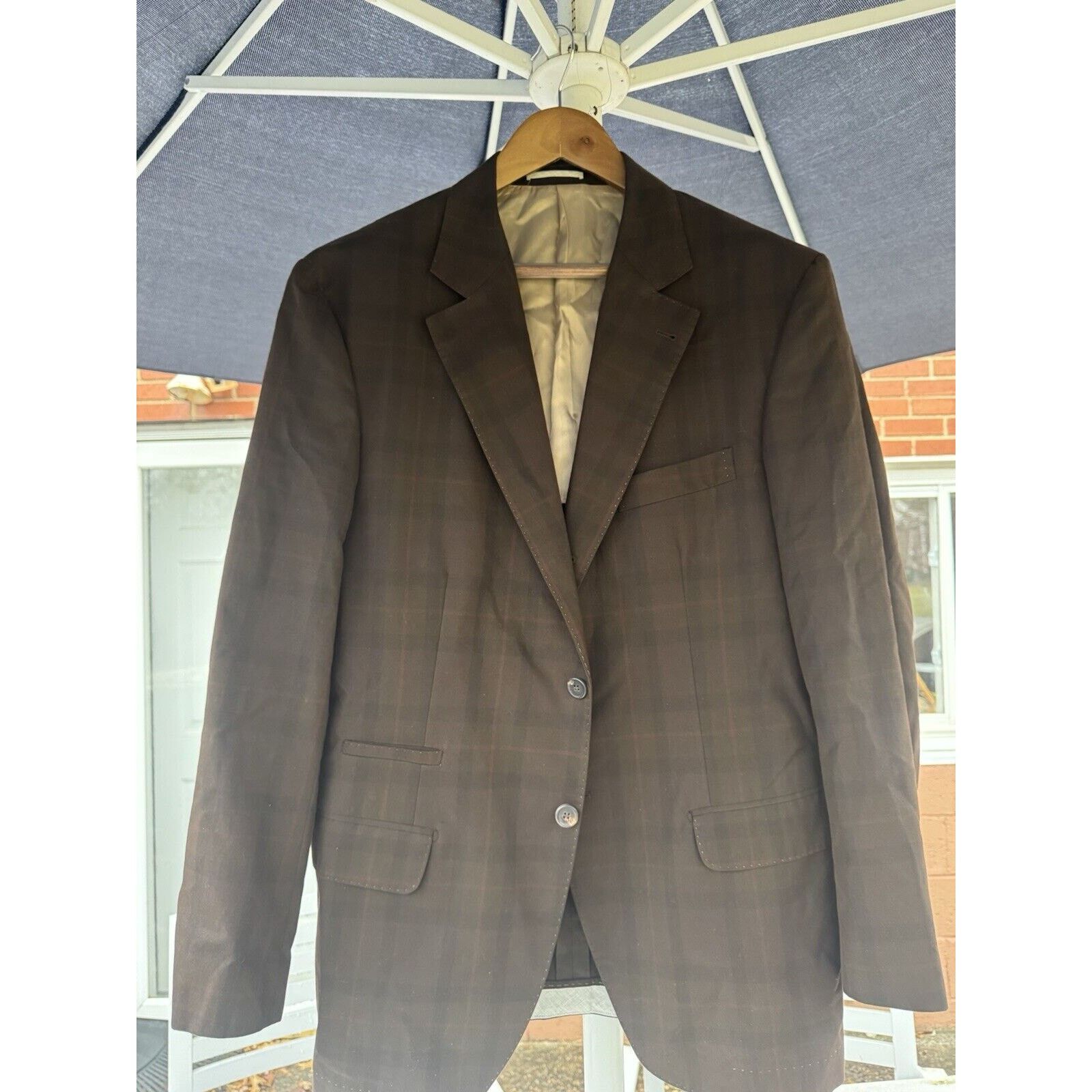 Brunello Cucinelli Brunello Cucinelli Brown Cotton Plaid Blazer 56IT/ 46US Size 46R - 4 Thumbnail
