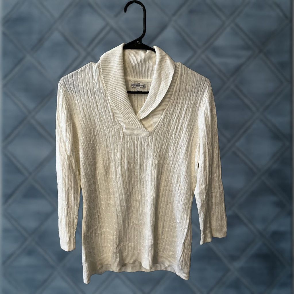 Croft & Barrow Croft & Barrow Womens Cotton Cable Knit Pullover Sweater White Long Sleeve Large Women s Size L / US 10 / IT 46 - 1 Thumbnail