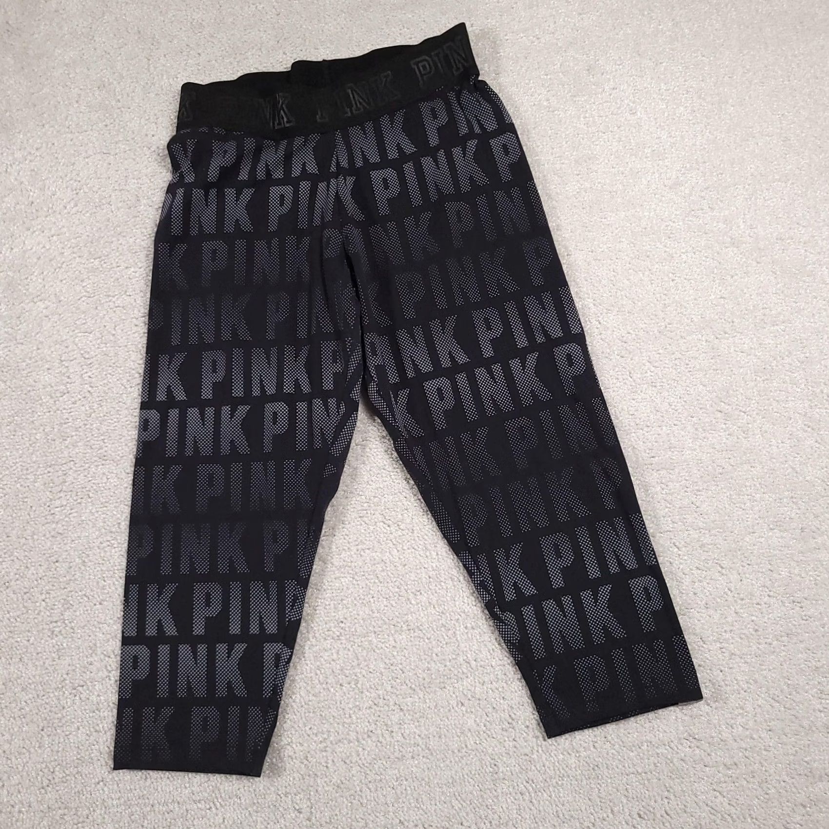 Pinko PINK Ultimate Leggings Womens Small Black Logo Print High Rise Gym & Yoga Cropped Knit Size 28" / US 6 / IT 42 - 2 Thumbnail