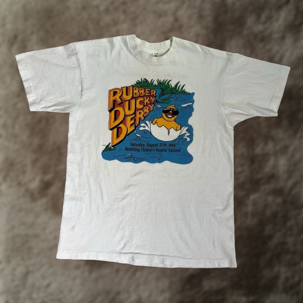 Hanes VINTAGE Hanes T-Shirt Rubber Ducky Derby Stitch USA 90s White L Men Short Sleeve Single Stitch Size US L / EU 52-54 / 3 - 1 Thumbnail