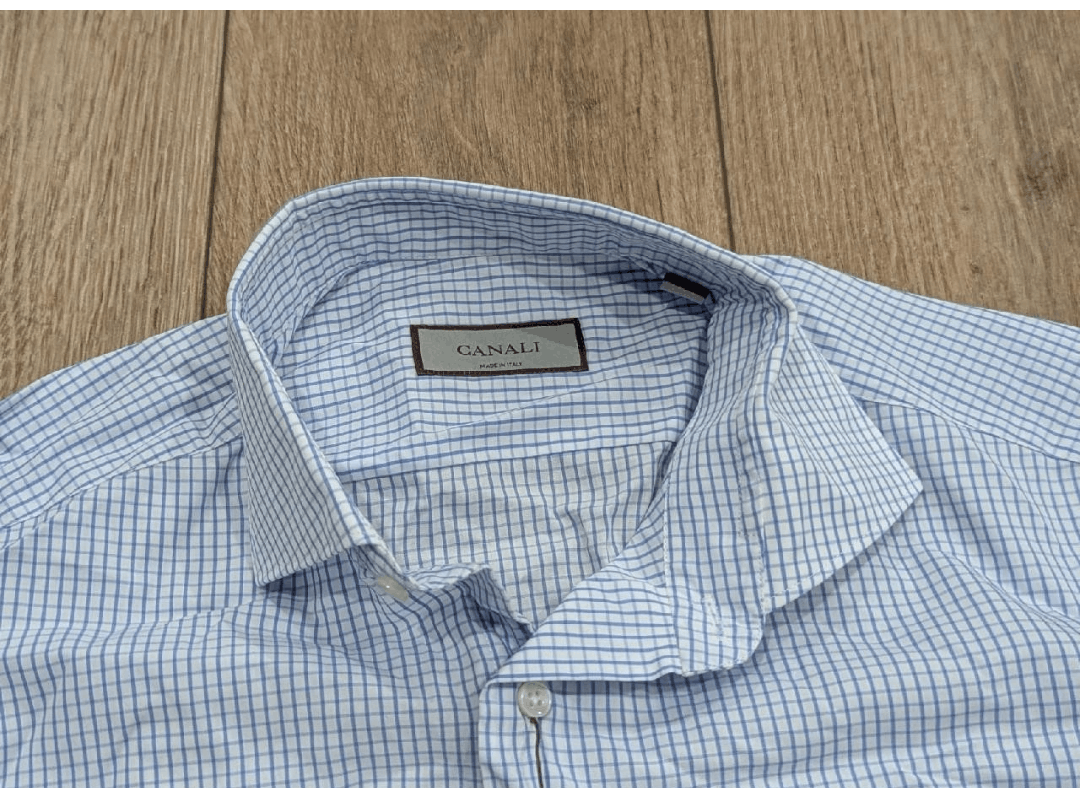 Canali CANALI Grid Cotton Dress Shirt Light Blue 40 US 15.75 Size US M / EU 48-50 / 2 - 2 Thumbnail