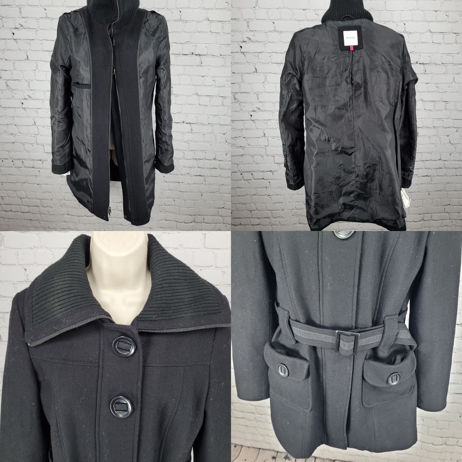 Vintage VINTAGE ORSAY Black Wool Blend Full Zip Buttoned Belted Knit Collared Coat Women's Size 38 US 6 Size XS / US 0-2 / IT 36-38 - 8 Thumbnail