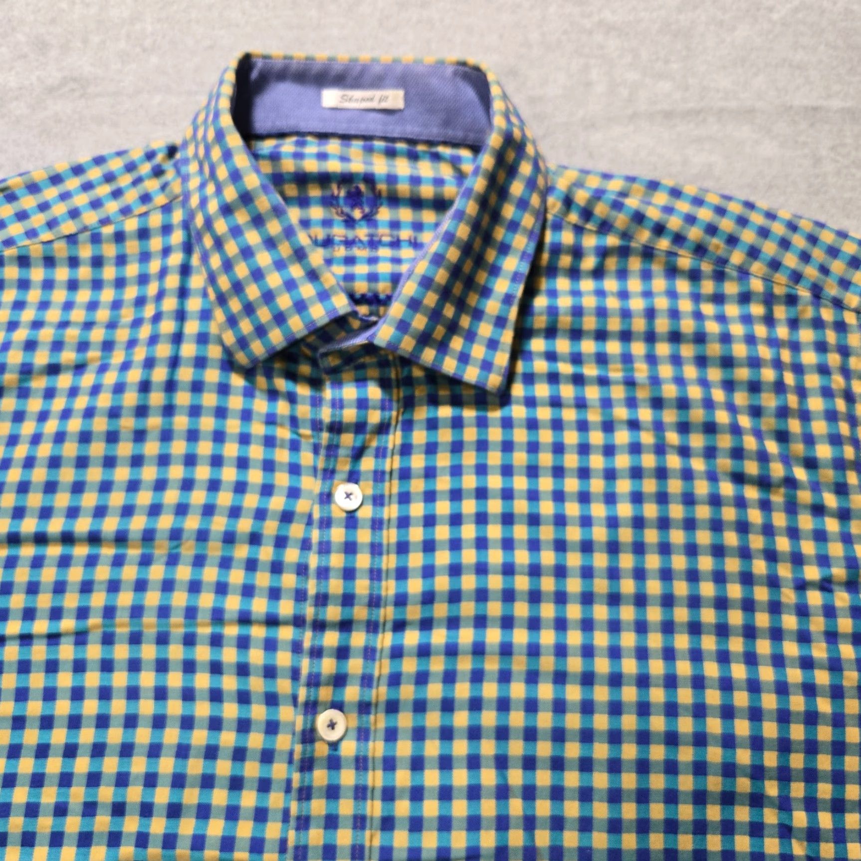 BUGATCHI Bugatchi Uomo Button-Up Shirt Mens Medium Cotton Checkered Shaped Fit Multicolor Warm Weather Casual Size 40R - 4 Thumbnail