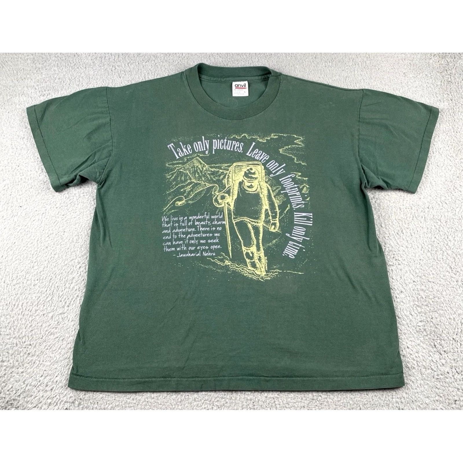 Anvil VINTAGE Anvil Shirt L Nature Quotes Leave Only Footprints Kill Only Time Made In USA Mens Size US L / EU 52-54 / 3 - 2 Thumbnail