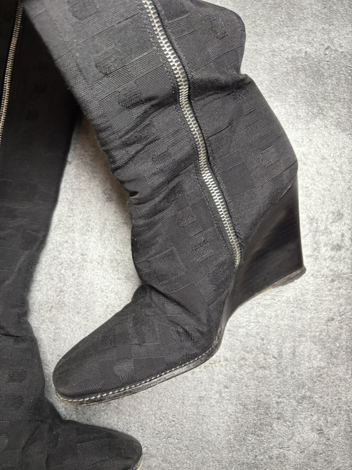 Bally × Vintage Bally Cheryl Black Fabric Zip Knee High Wedge Vtg Boots Size US 8 / IT 38 - 2 Thumbnail