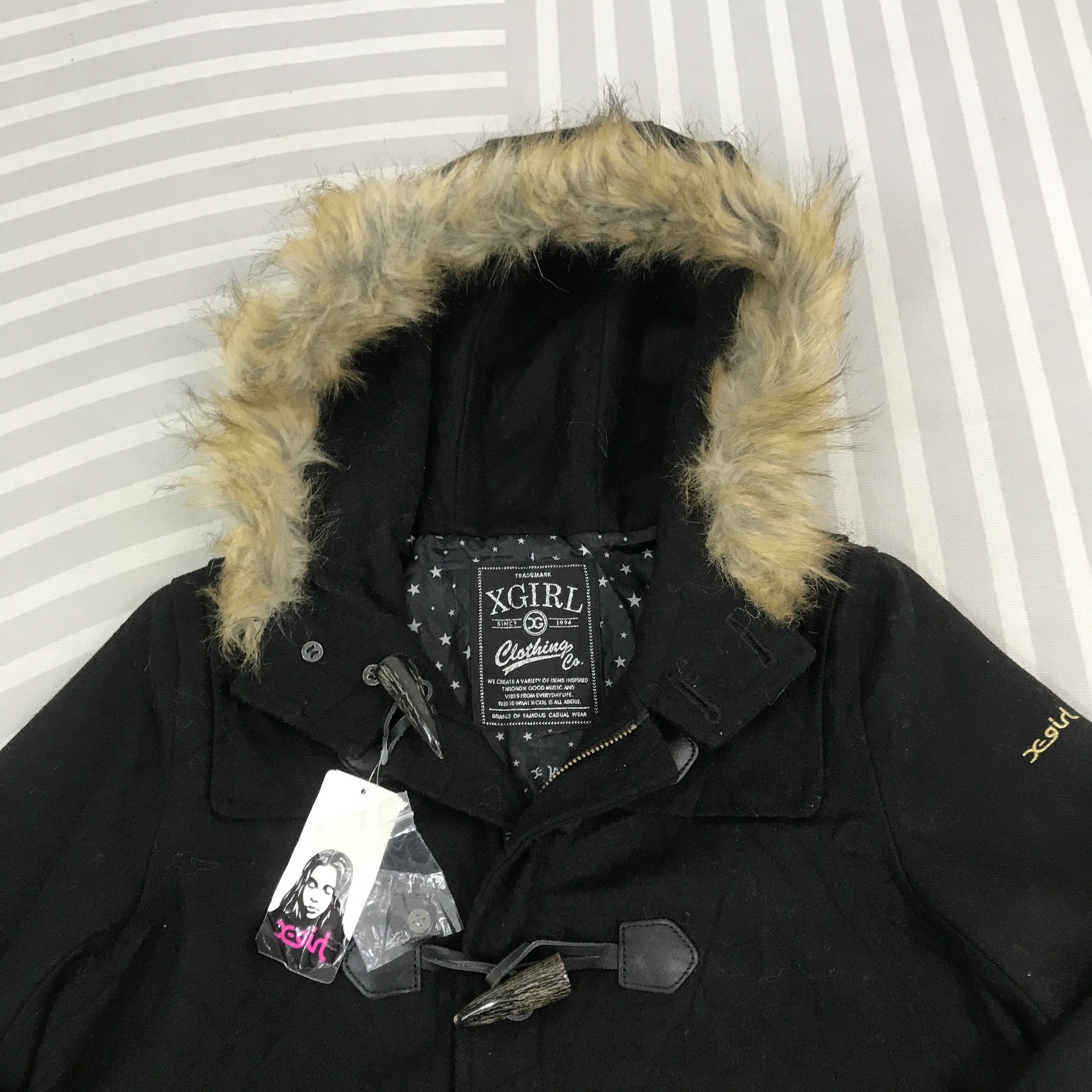Japanese Brand × Vintage Vintage XGirl japan wool duffer design fur hoodie Jacket Size M / US 6-8 / IT 42-44 - 8 Thumbnail
