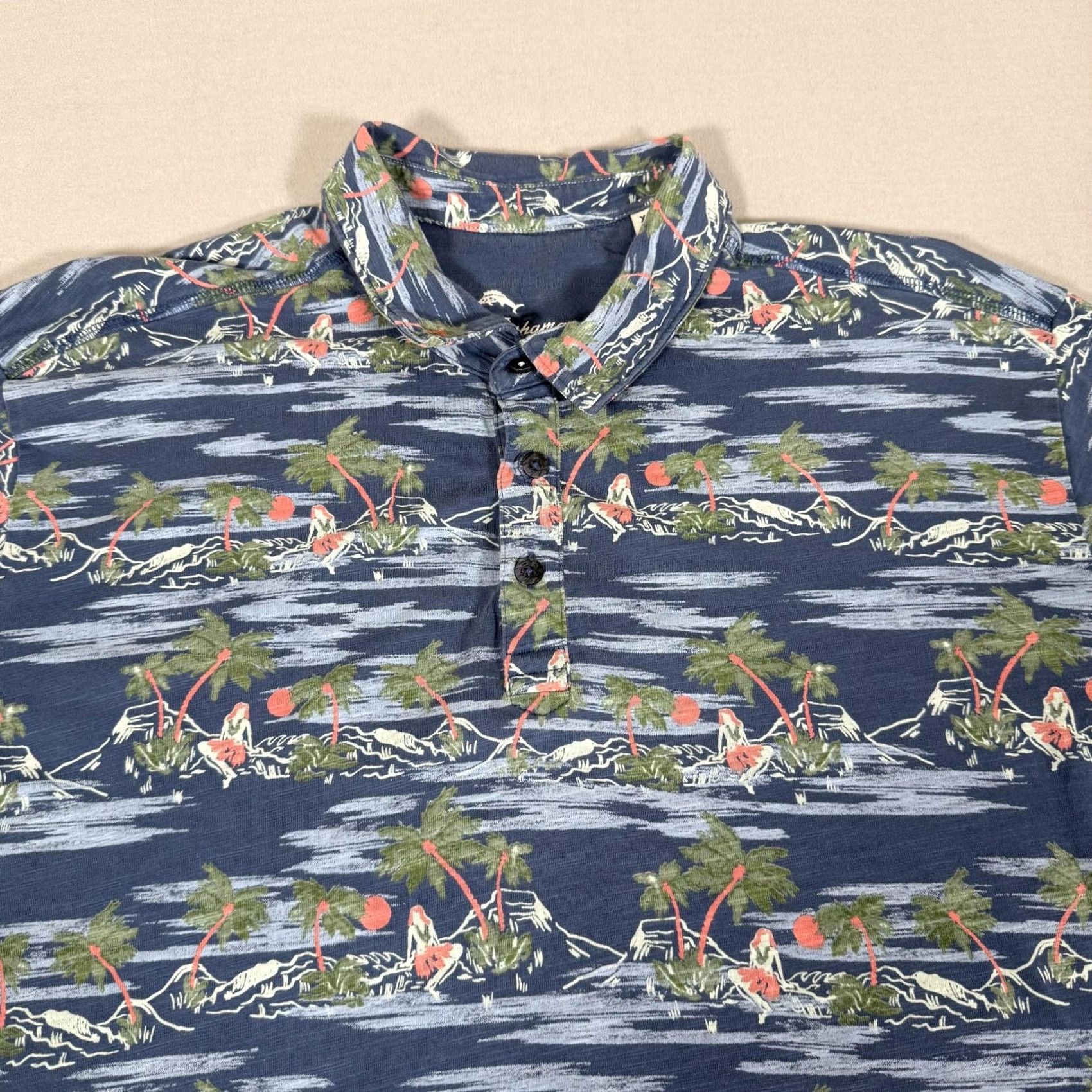 Tommy Bahama Tommy Bahama Polo Mens XL Blue Hawaiian Tropical Beach Aloha Pima Cotton Shirt Size US XL / EU 56 / 4 - 2 Thumbnail
