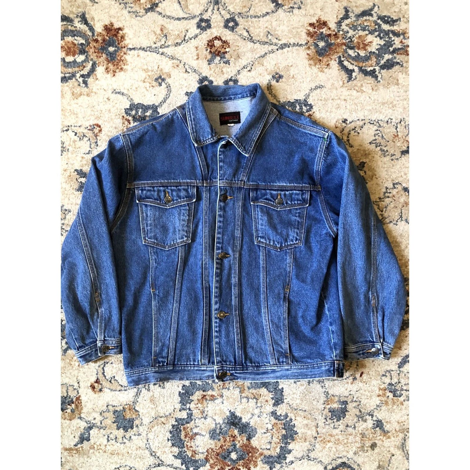 Denime VINTAGE Sunbelt Sportswear Denim Jacket Mens Large Blue Long Pockets Buttons Biker Cotton Shirt/Coat Size US L / EU 52-54 / 3 - 6 Thumbnail