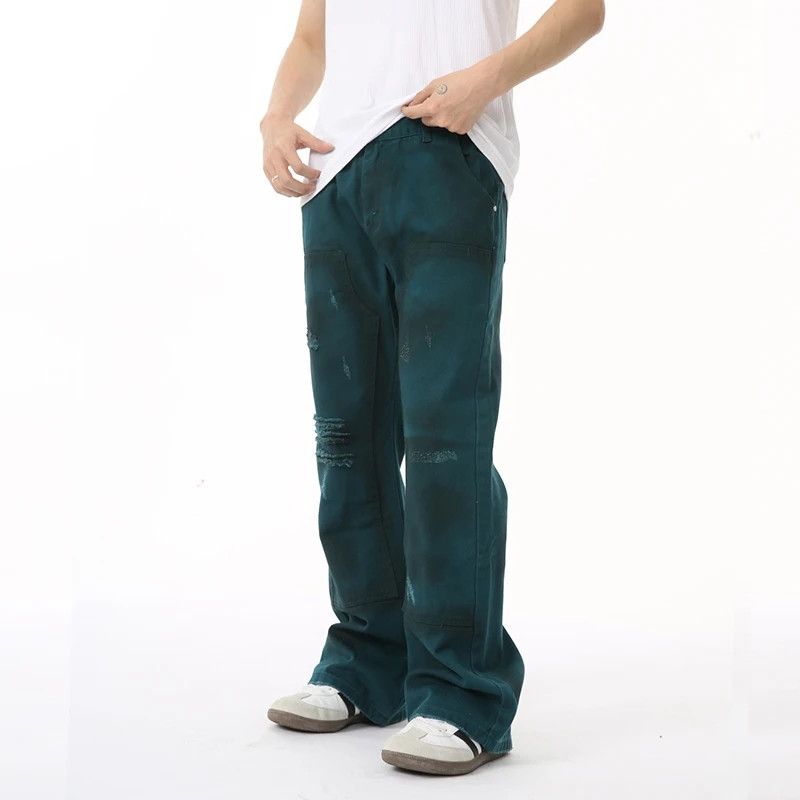 Japanese Brand Street Distressed Torn Double Knee Emerald Jeans Size US 31 - 3 Thumbnail