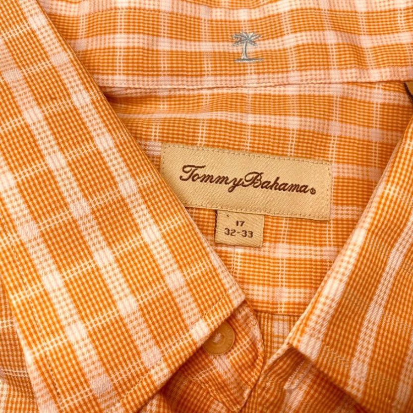 Tommy Bahama Tommy Bahama Dress Shirt Orange White Mens Size 17 32-33 Long Sleeve 8155 Size 46R - 6 Thumbnail