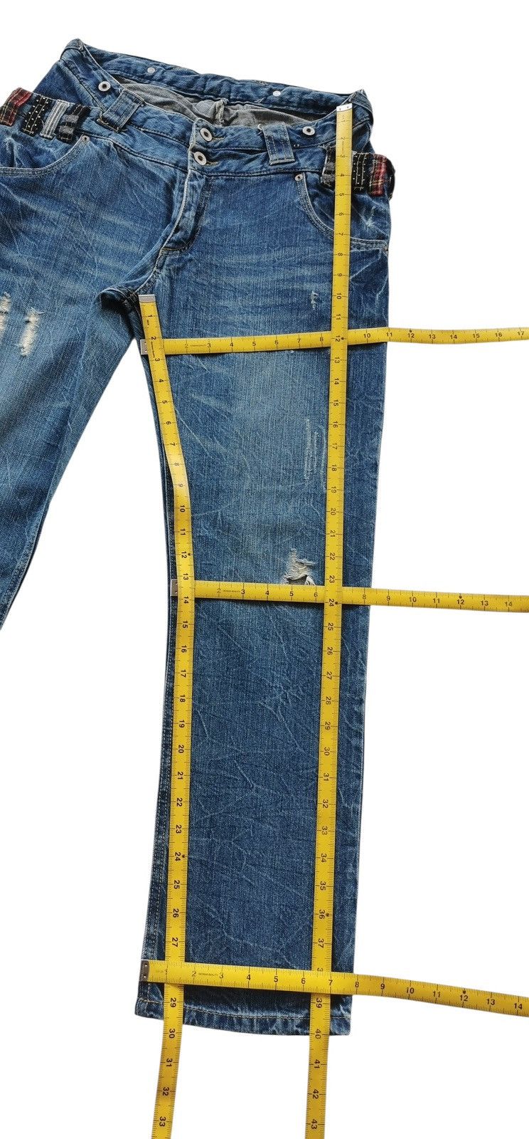 PPFM Double Waist Distressed Whiskering Denim Jeans Size US 28 / EU 44 - 9 Thumbnail